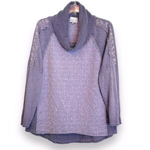 Belle France Size Med Cowl Neck Textured Lavender Lagenlook Pullover Tunic Top